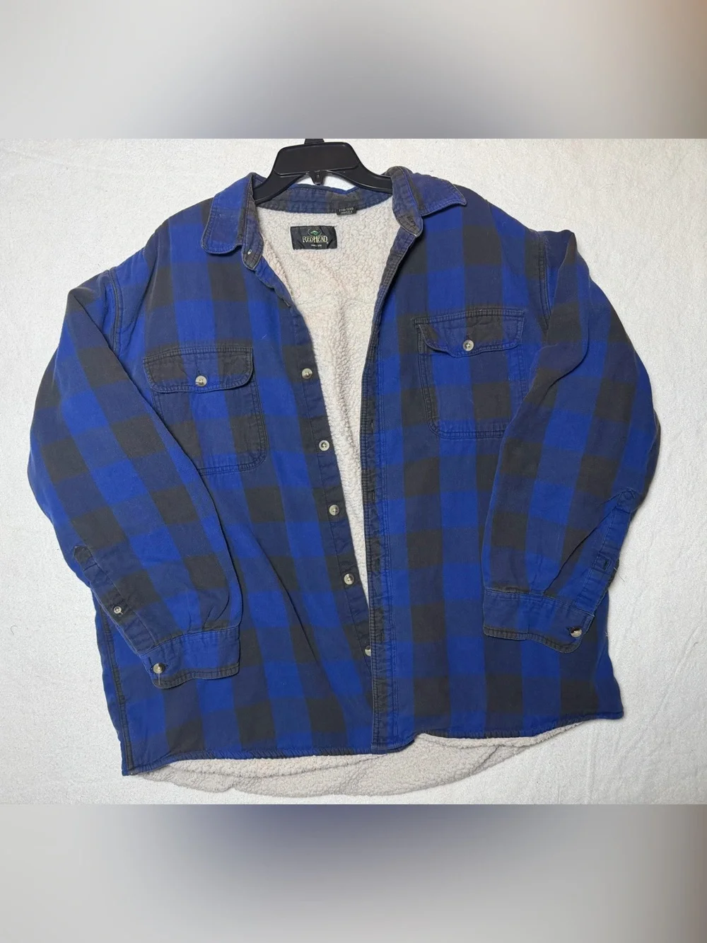 RedHead Men’s 2XL Sherpa Lined Flannel Shirt Jacket Blue Buffalo Plaid Shacket